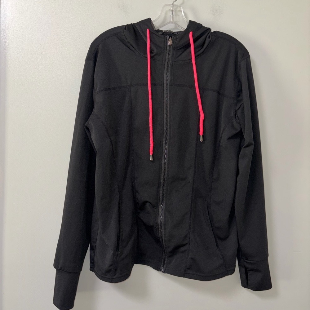 0 to 5 Workout Jacket Black Hooded Full Zip Athletic Track Sporty 2X Fits Small